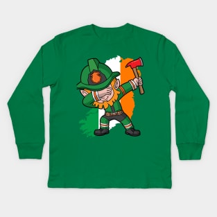 Irish Leprechaun Firefighter St Patricks Day Kids Long Sleeve T-Shirt